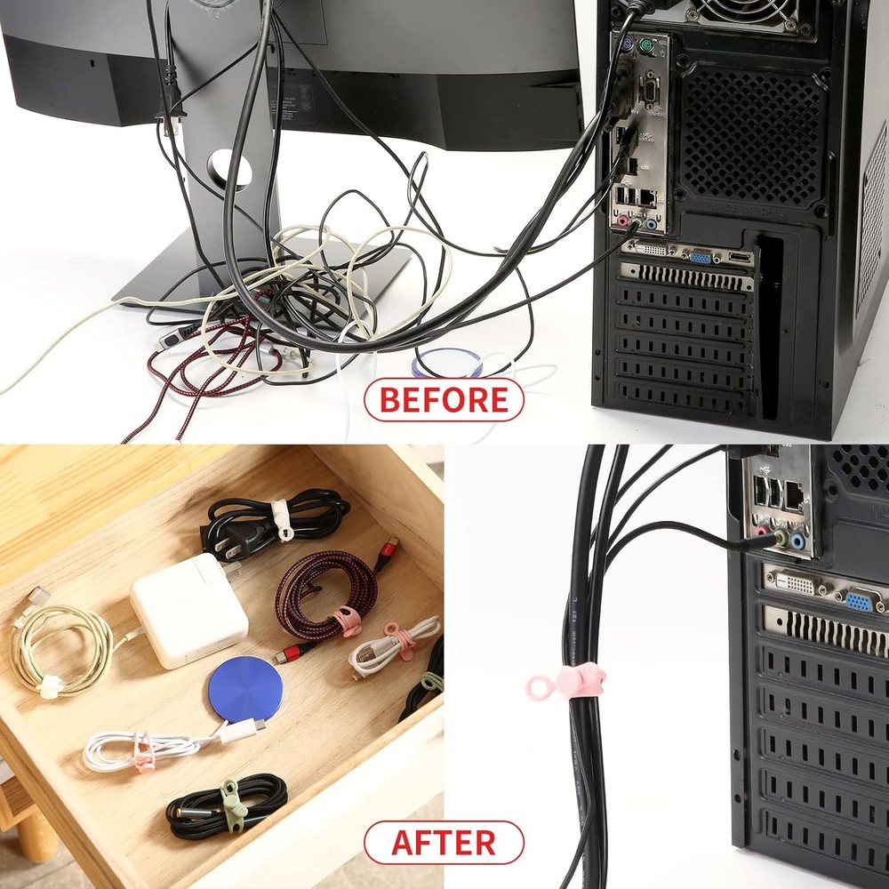 Silicone cable ties reusable wire cord organizer set