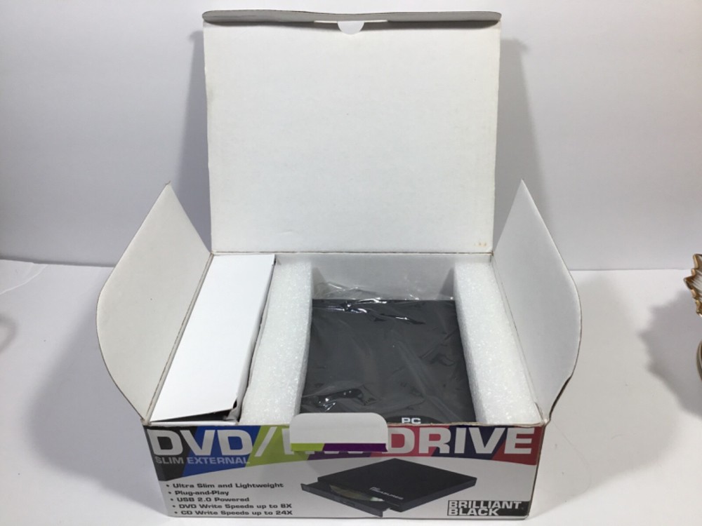 PC Treasures DVD ROM External Drive Slim Bright Black USB Powered