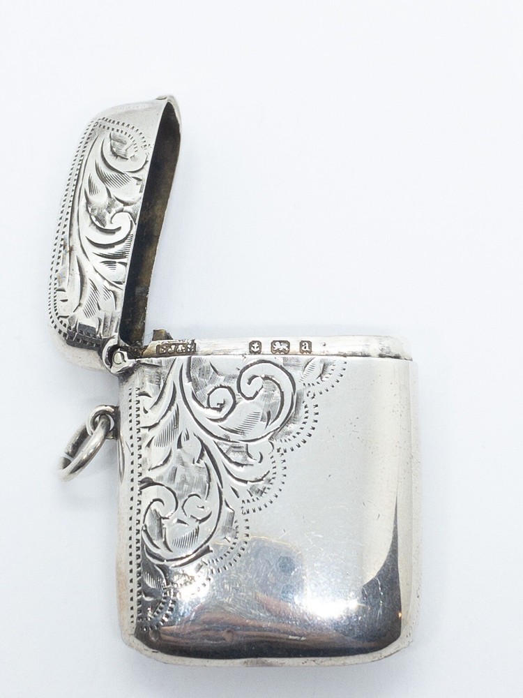 English Sterling Vesta Match Safe E Jacobs Birmingham 1900 Chatelaine