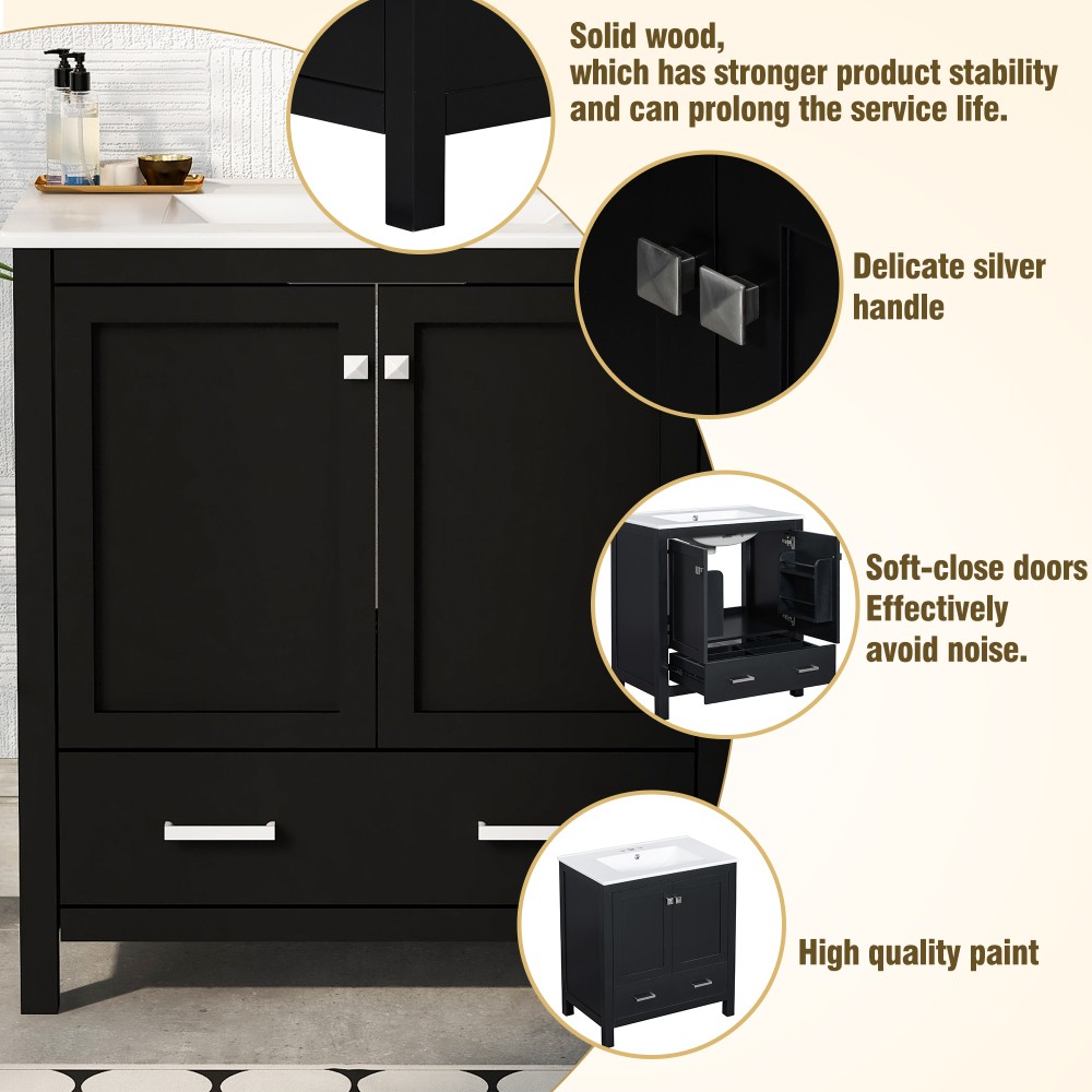 Bathroom Storage Cabinet W 2 Doors Drawer Soft Closing Multifunctional Storage