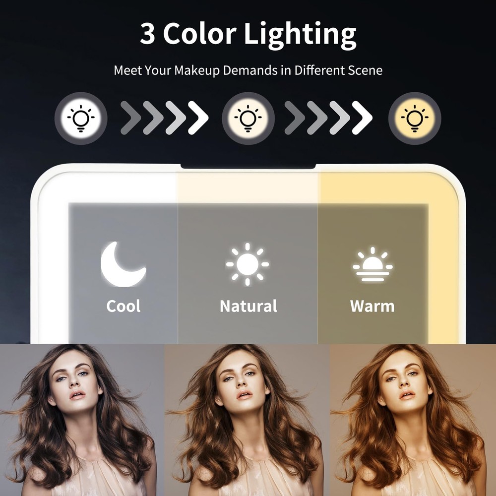 Vanity Mirror with Lights, Dimmable Touch Screen Makeup Mirror with 3 Color L...