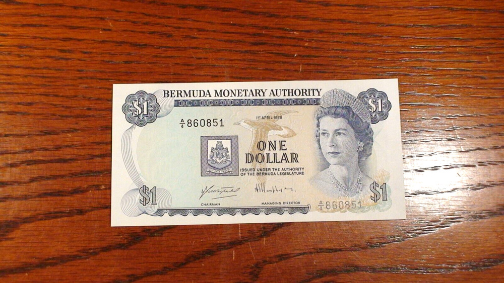 1976 BERMUDA MONETARY AUTHORITY One Dollar CHOICE UNCIRCULATED Note $1 Bill!