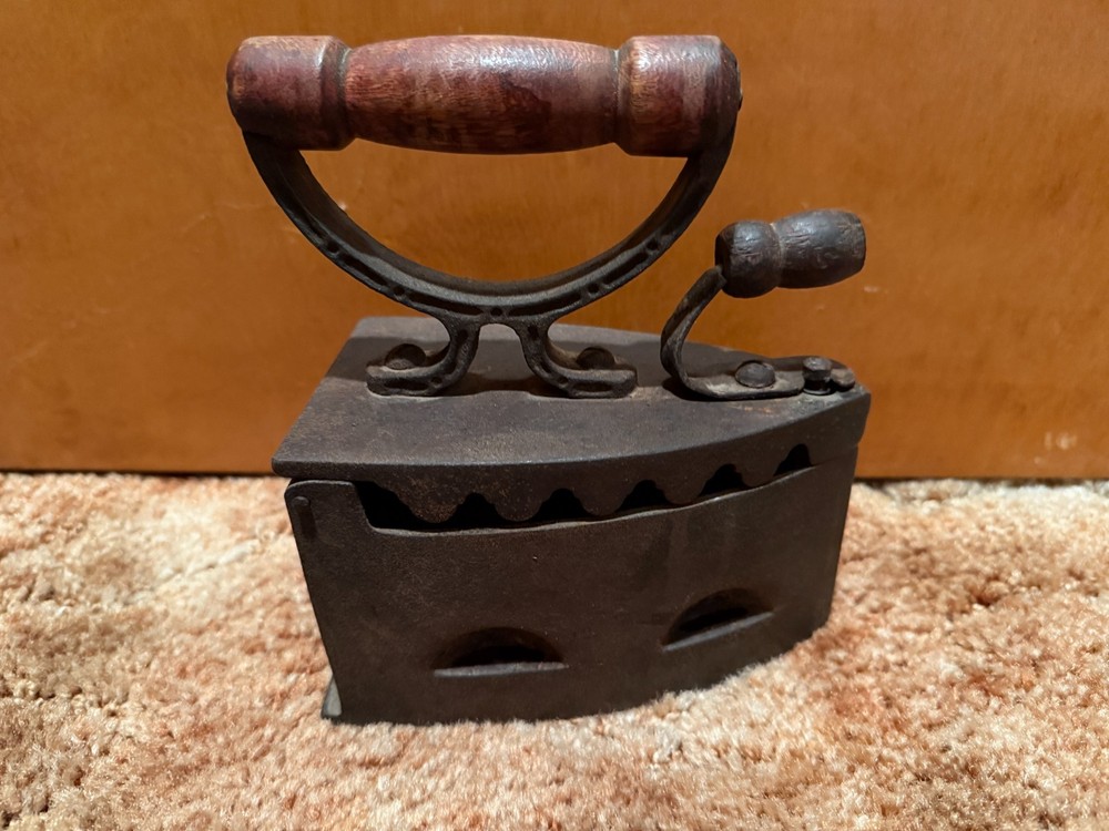 Vintage Coal Sad Iron with Wood Handle