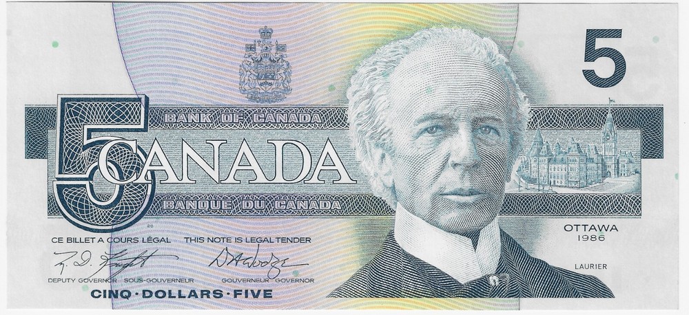 Canada 1986 Five Dollars Knight Dodge P-95e UNC