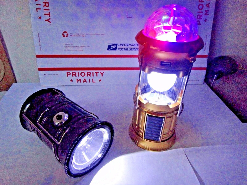 3 in 1 Solar Panel rechargeable outdoor camping Flashlight Lantern lamp & disco