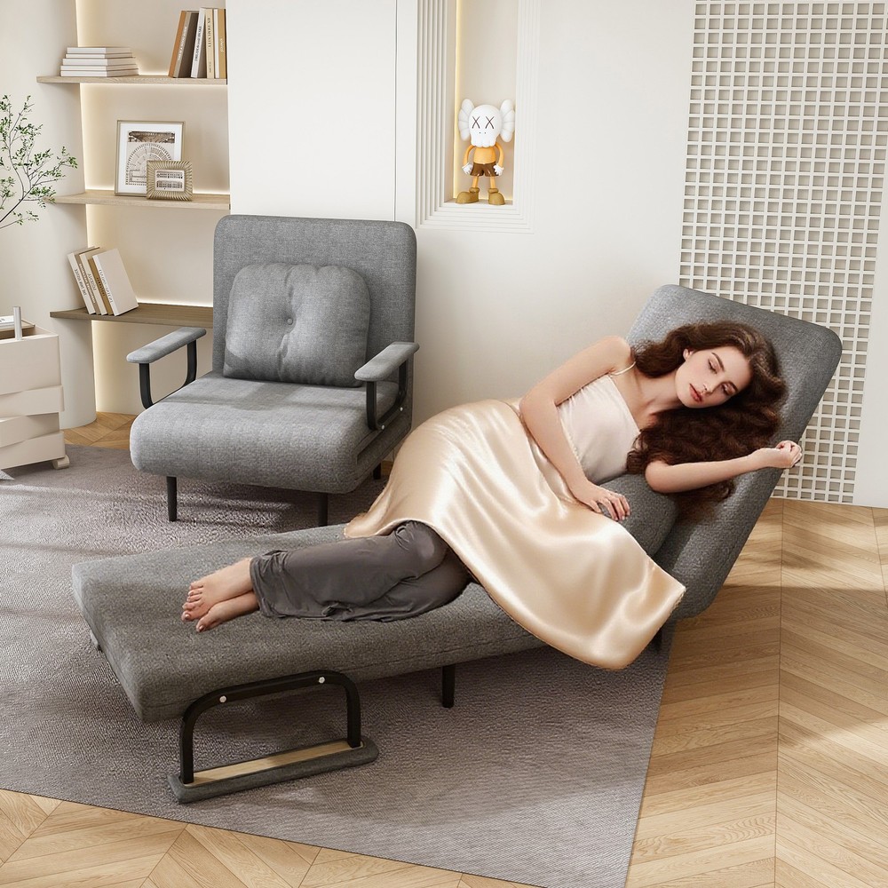 5-in-1 Convertible Sofa Bed Chair Adjustable Backrest Folding Sleeper Grey