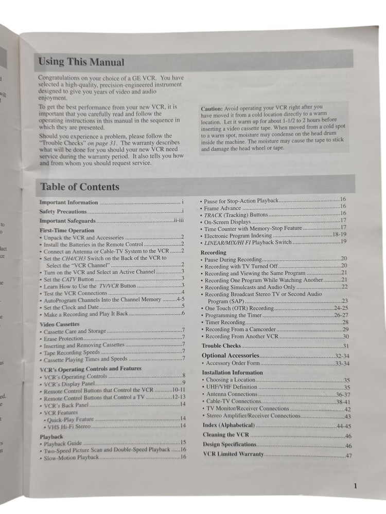 GE VG4216 VCR Original Users Guide Manual 1991