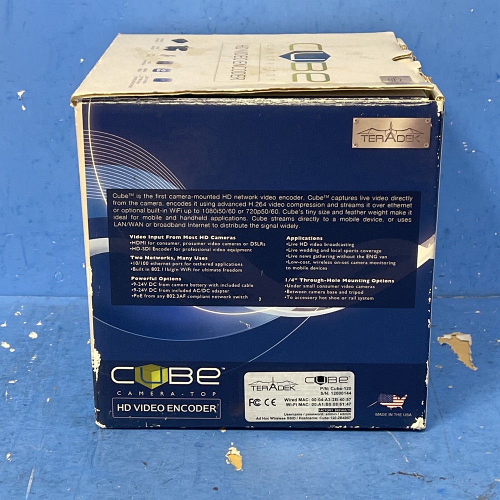 TERADEK CUBE CAMERA TOP HD VIDEO ENCODER CUBE-120