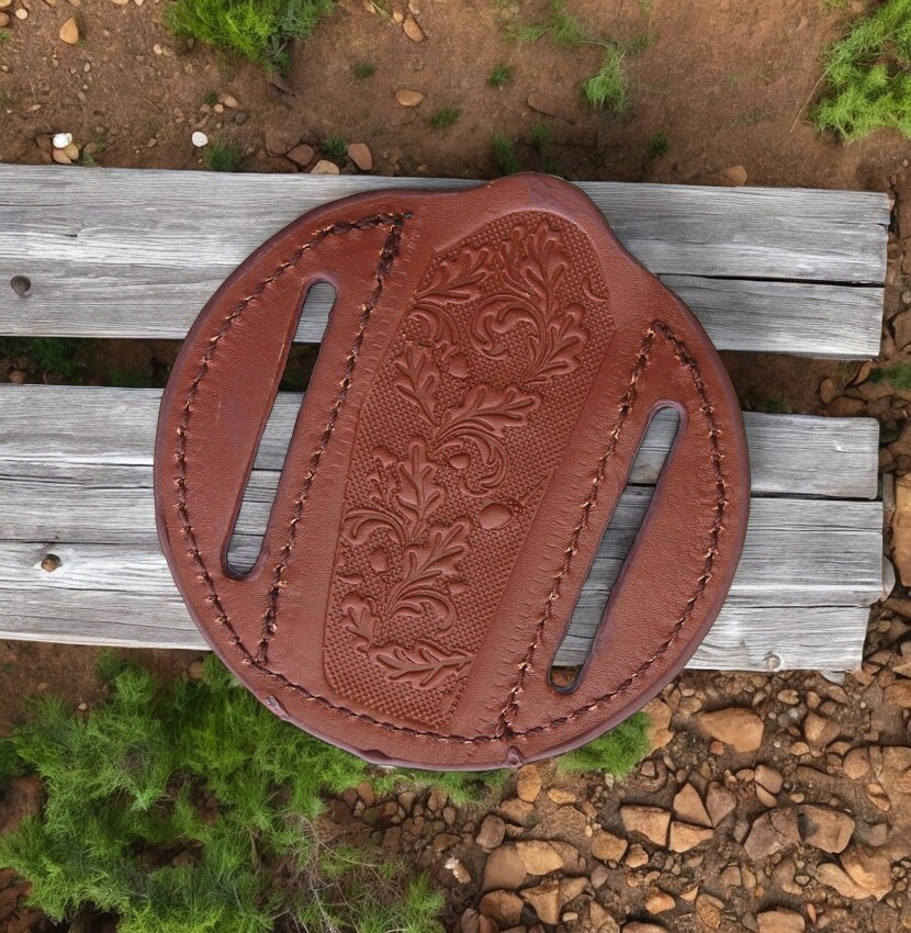 Fixed Blade Knife Belt Sheath Leather Construction Brown Embossed