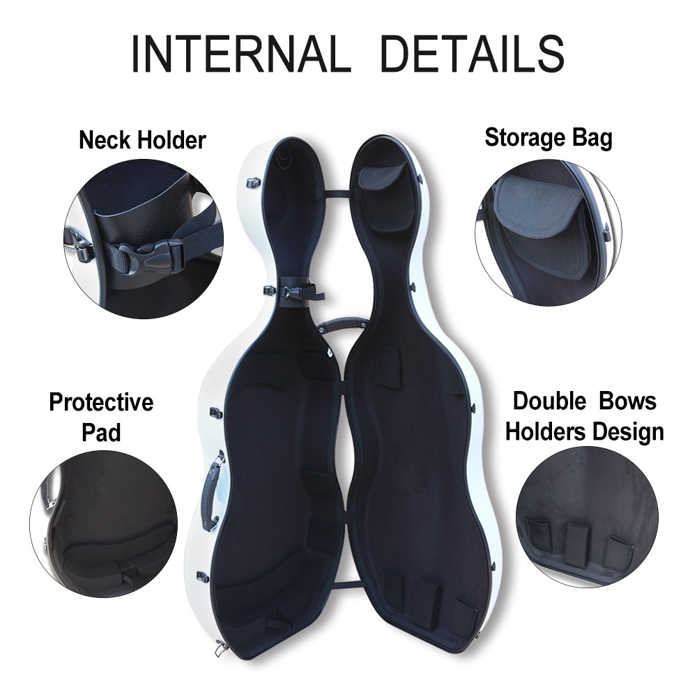 4/4 Full Size Cello Case with Wheels Embedded Handle Hard Shell Strong Protect