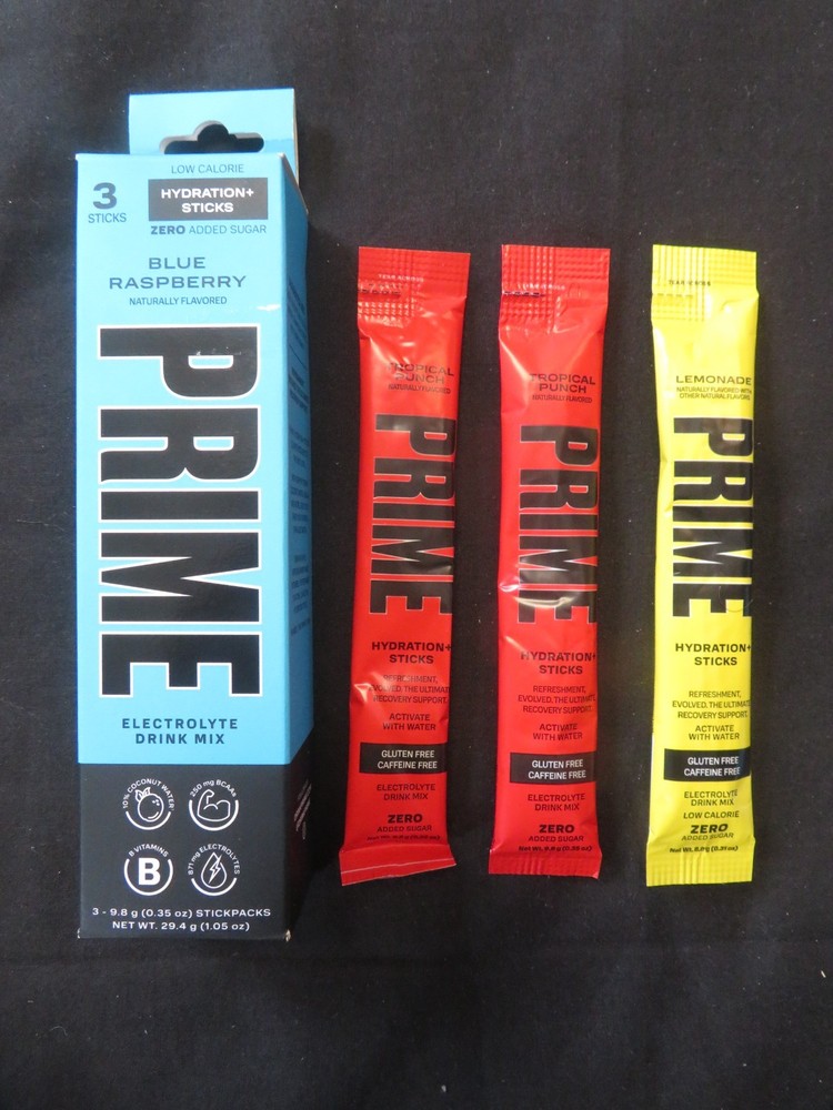 Prime Blue Raspberry Topical Punch 6 Hydration+ Sticks Packets Zero Sugar Added