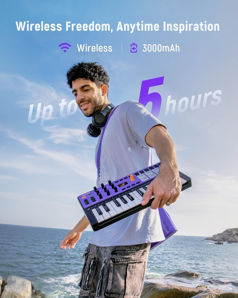 USB C MIDI Controller Keyboard 25 Keys Wireless Rechargeable | OLED Screen,