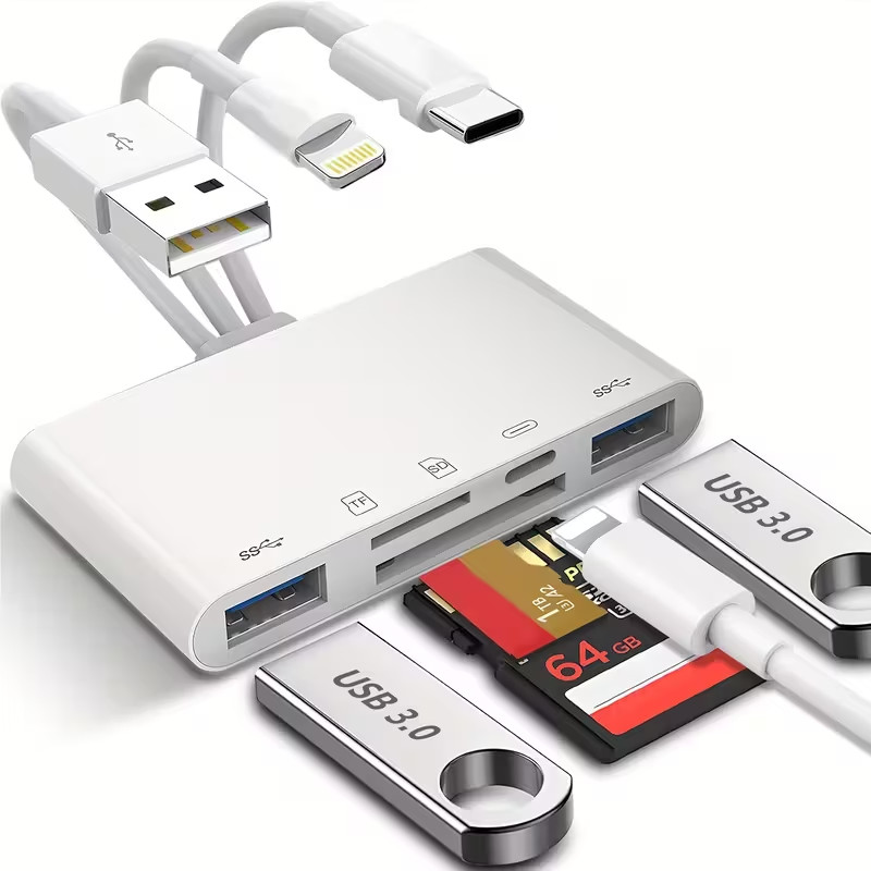5 in 1 Memory Card Reader USB 3.0 OTG Adapter SD Card Reader For iPhone/iPad LOT
