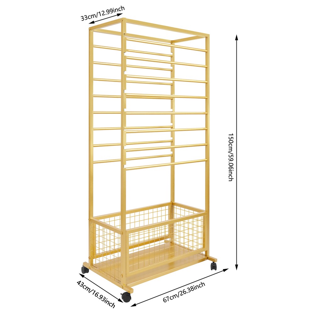 16-Tier Organizer Rack Storage Shelf Ribbon Display Rack W/ 4 Wheels 67*33*150cm