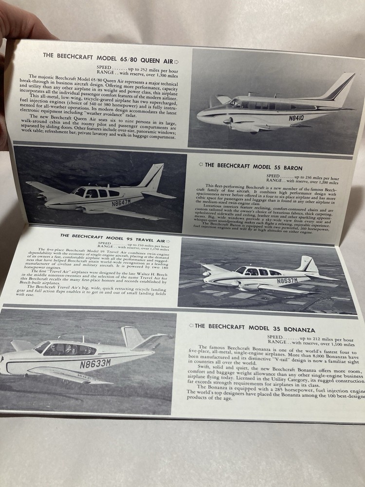 1960's Beechcraft Aircraft Fold Out Brochure