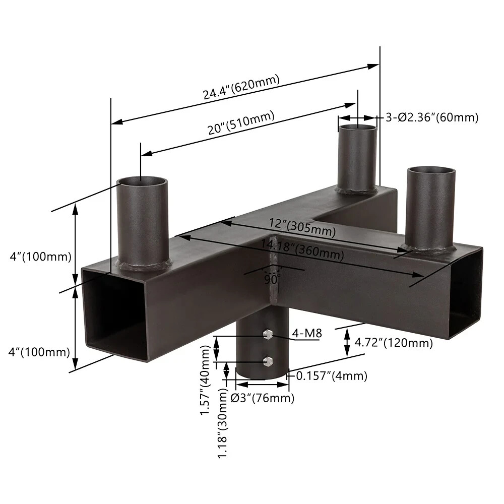 Square Triple 90° Horizontal Tenon Adapter Adapter Spoke Bracket