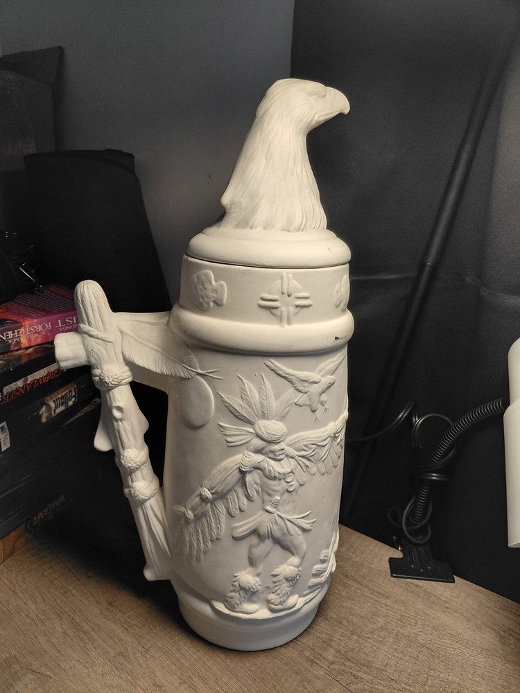 Ready-to-Paint Ceramic Beer Stein with Native American and Eagle Design