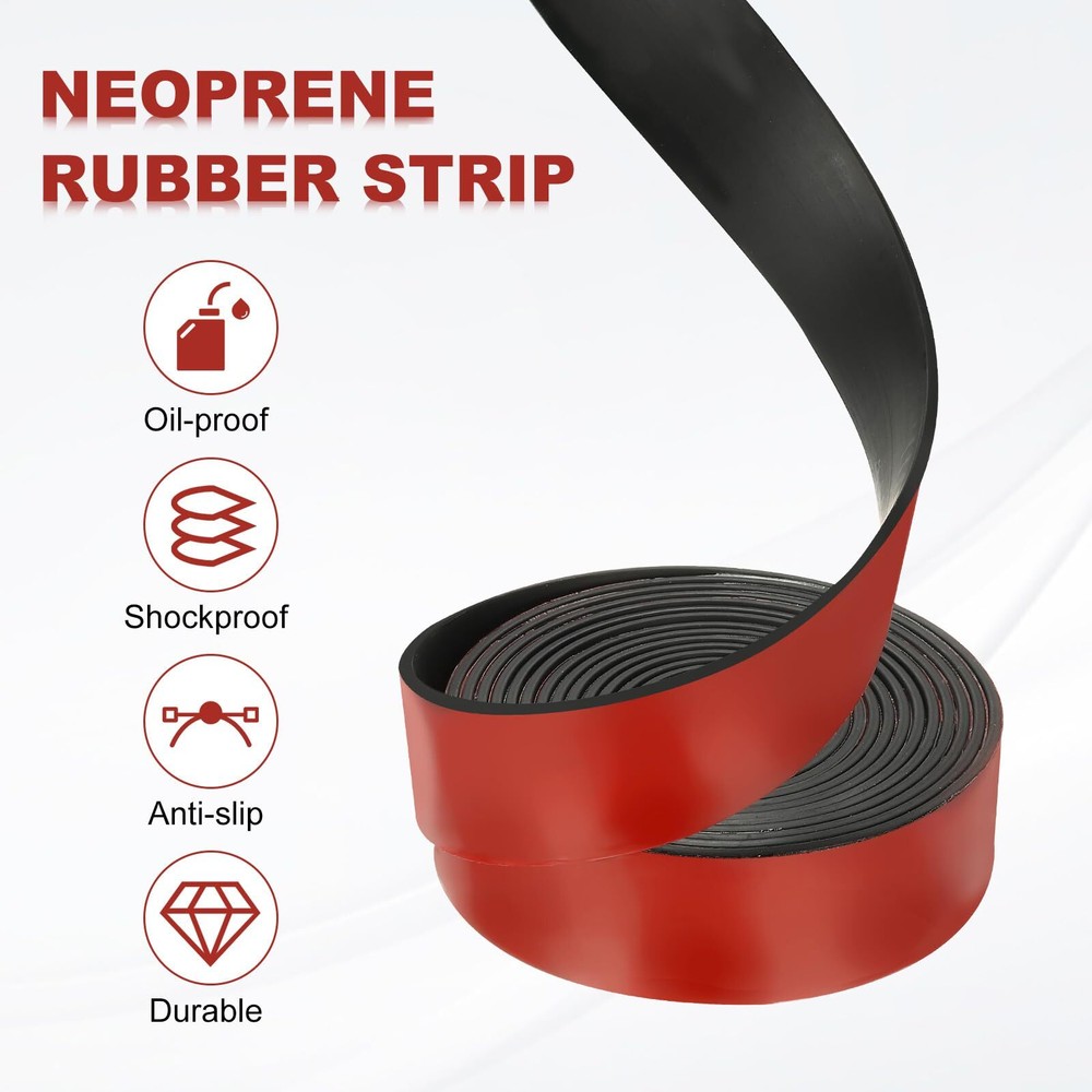 Neoprene Rubber Strips 2" Wide x 1/8" Thick x 20' Long Self Adhesive Solid Ru...