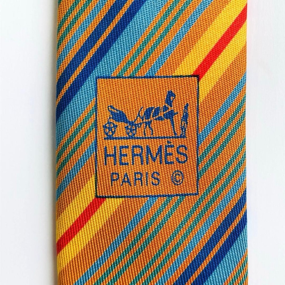 HERMES tie stripe pattern orange