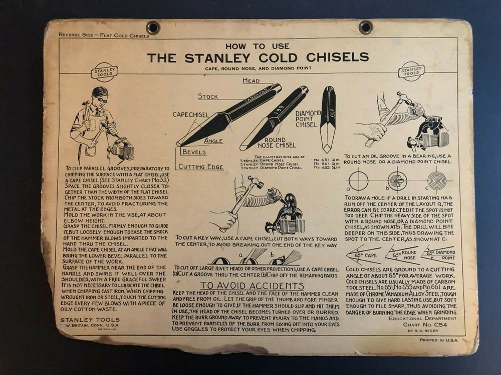 Vintage 1933 Stanley Tools Double Sided Pressboard Instructional Chart (10 / 14)