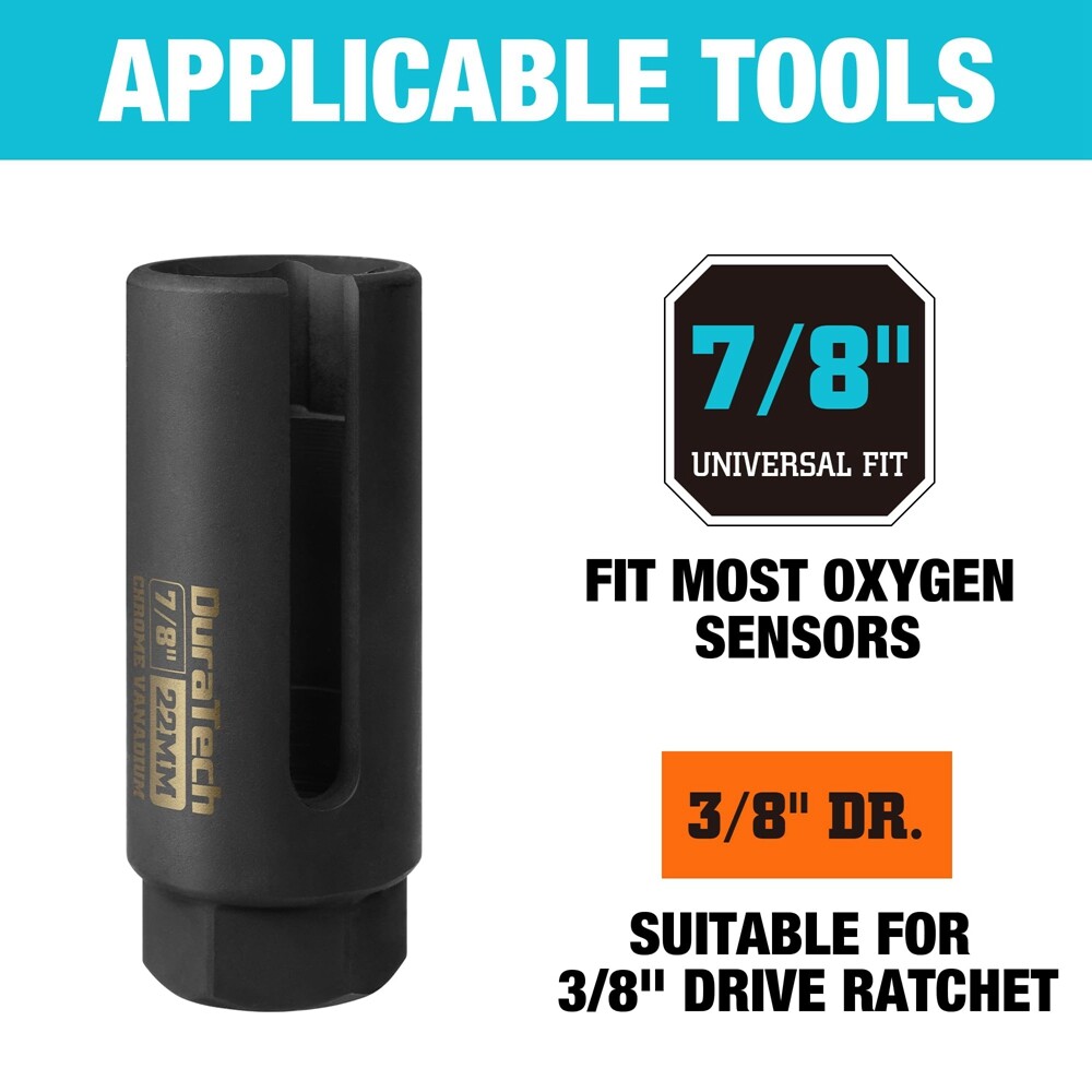 DURATECH O2 Oxygen Sensor Socket 3/8" Drive 7/8" 22mm Oxygen Sensor Remover Tool