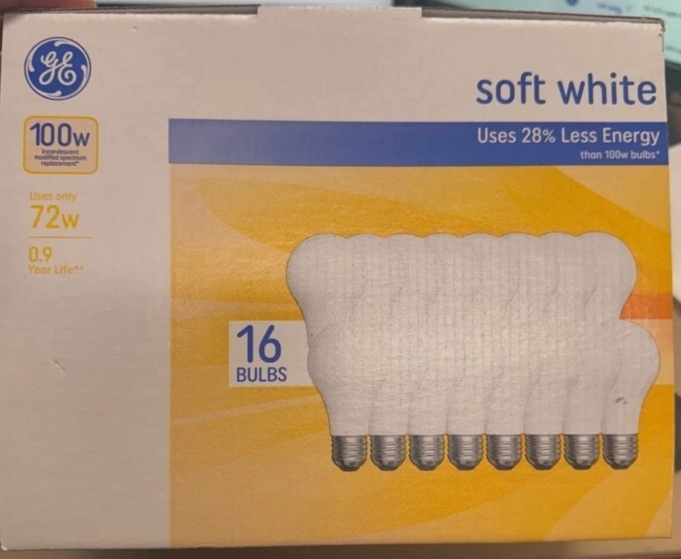 GE Light Bulbs, 100 Watt, Soft White, A19 - 16 Bulb Box