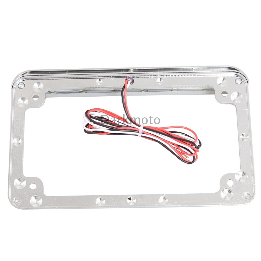 Chrome Motorcycle License Plate Frame LED Light Brake Tail Light Mount Universal