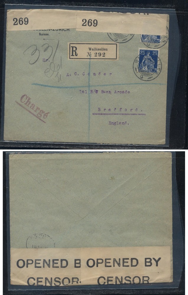 Switzerland  large  censor cover  to  England