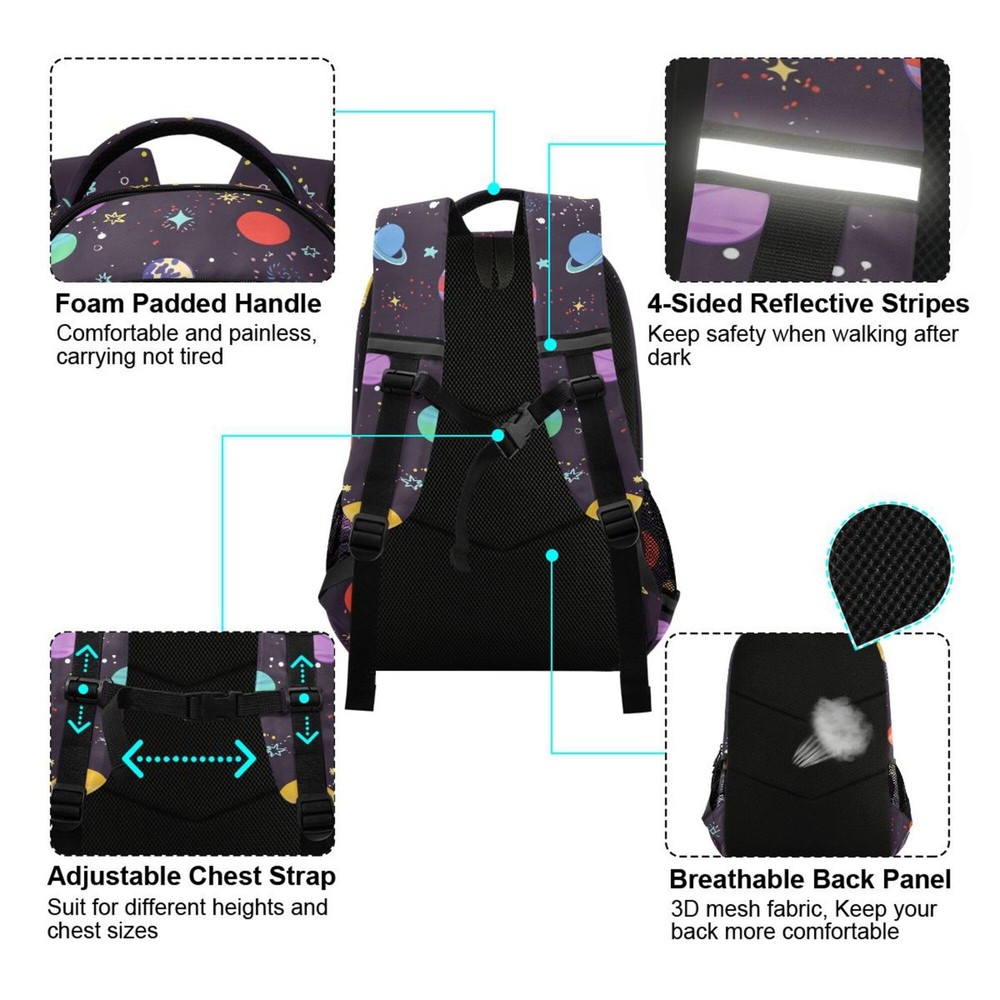 MNSRUU School Backpack with Chest Strap, Space Planets Printed Laptop Backpac...