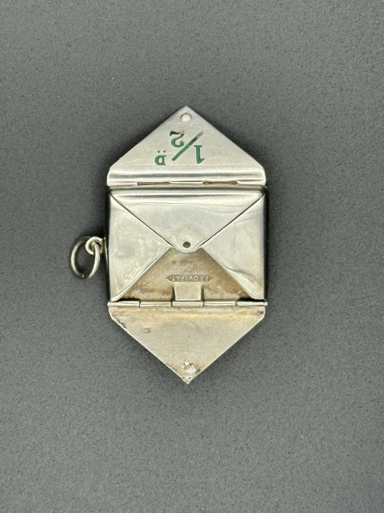 Edwardian Solid Silver Enamel Double Stamp Case Pendant 1D 1/2D 1903