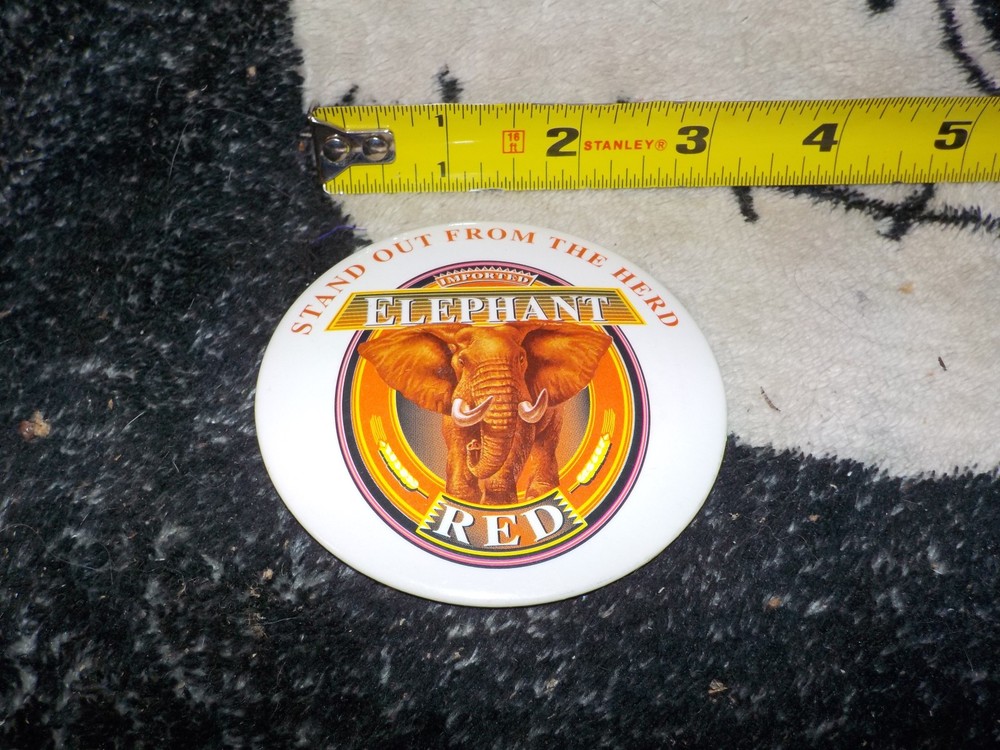 Imported Elephant Red Beer Pin Pinback Button Badge