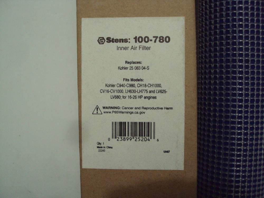 Stens Inner Air Filter, 100-780