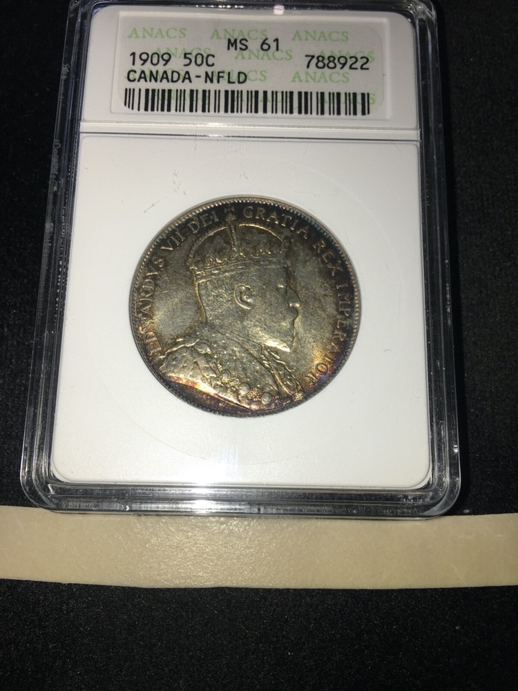 1909 ANACS Graded, Newfoundland ¢50 Cent, **MS-61**