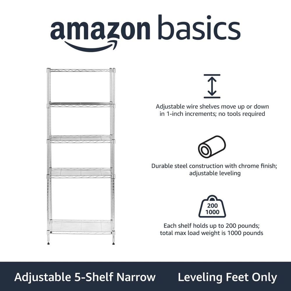 Amazon Basics 5-Shelf Adjustable, Storage Shelving Unit, (200 Pound Loading Capa