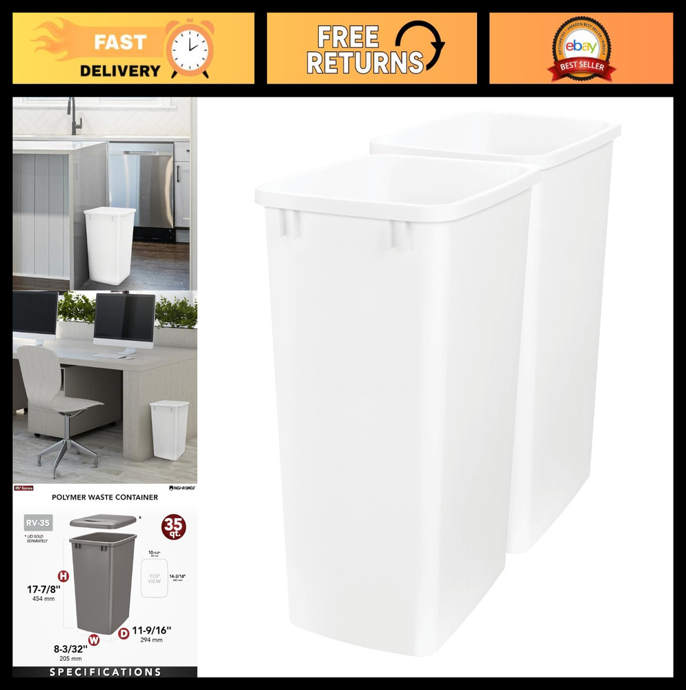 Rev-A-Shelf 2-Pack 35 Quart Polymer Replacement Trash Bin, Recycle Waste Garbage