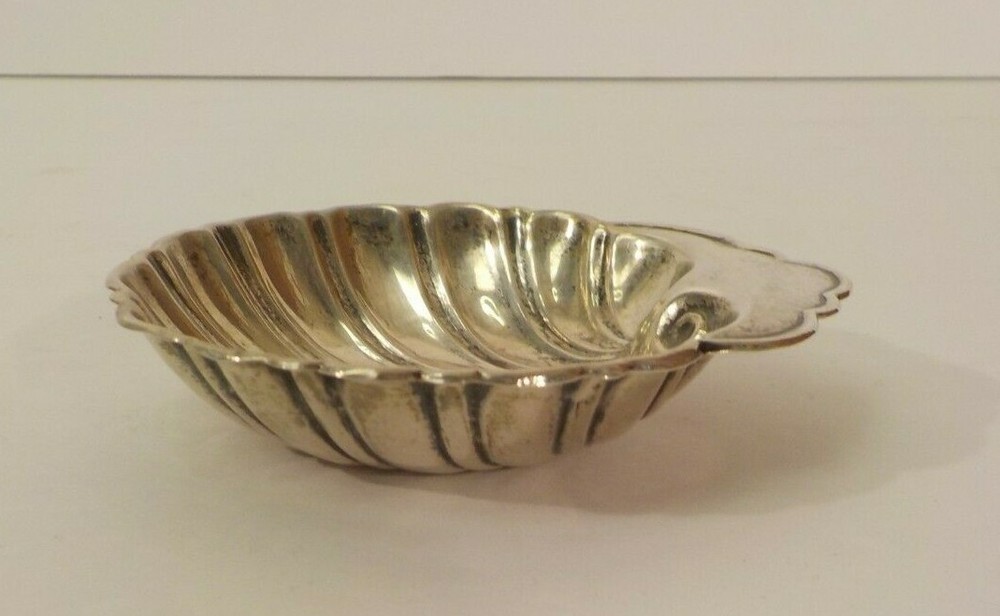 Sterling Silver Embossed Shell Shaped Nut Dish, No Monograms
