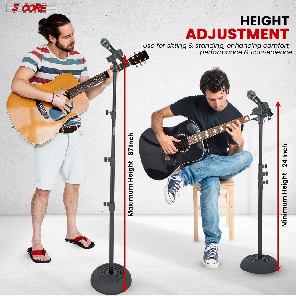 5Core Mic Stand Floor Adjustable Round Base Universal Metal Microphone Stands