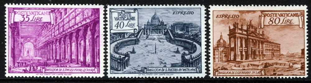 VATICAN 1949 Basilicas Group SG 146, SG E149 & SG E150 MINT