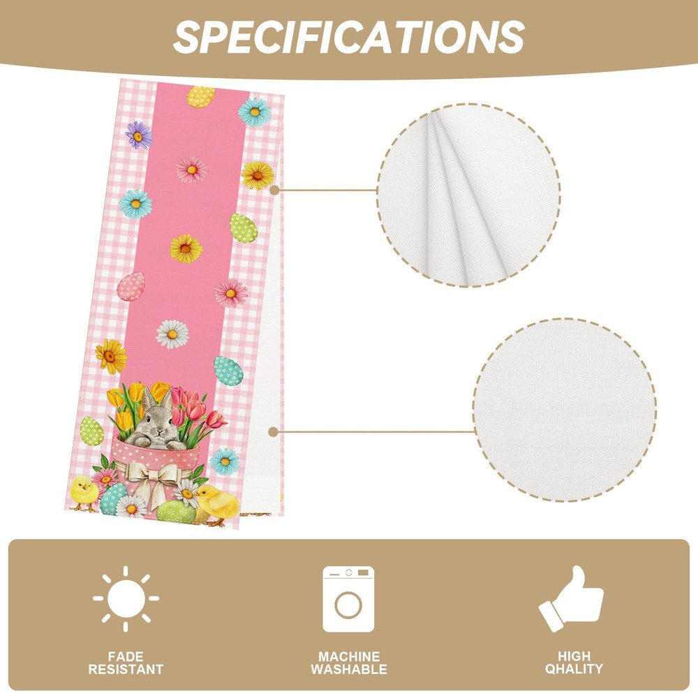 Pink and White Buffalo Check Plaid Easter Table Runner Easter Egg Bunny Chick ..