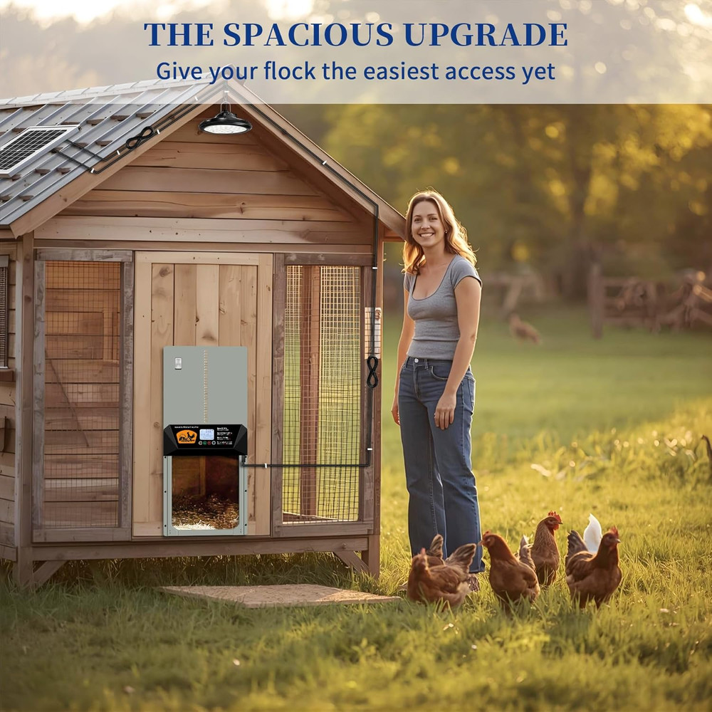 Automatic Chicken Coop Door with Solar Panel & Light - Solar Powered, Timer & Re