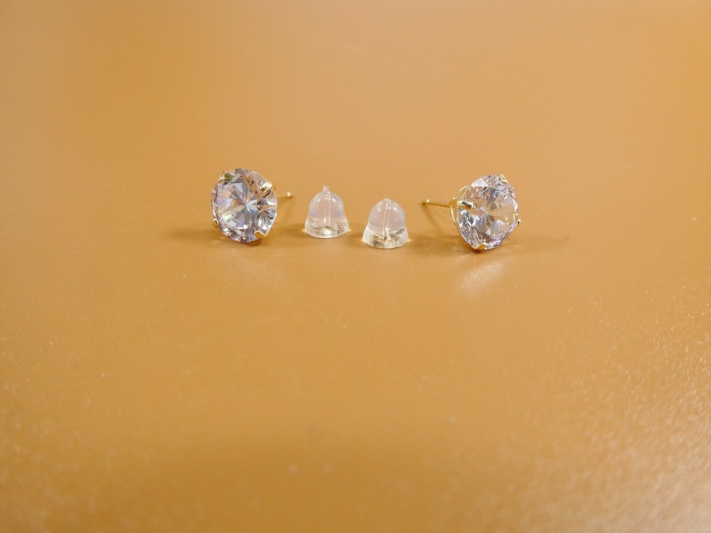 10K REAL SOLID YELLOW GOLD STUD PUSH POST PRONG SETTING BASKET EARRING