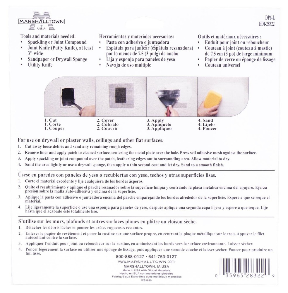 Marshalltown Wall Repair Patch Kit 6x6