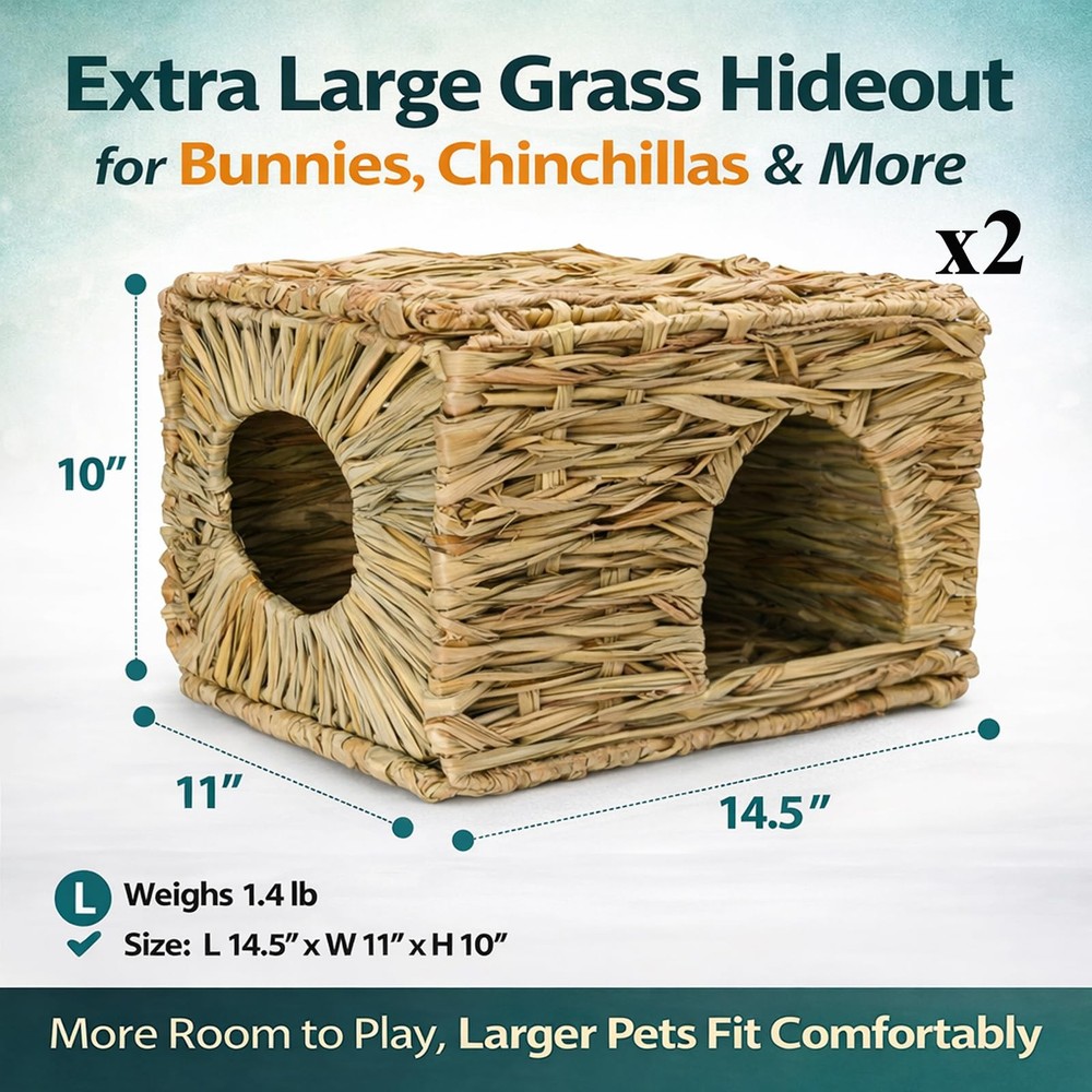Extra Large Grass House for Rabbit, Foldable & Comfortable - Small Animal Hut...