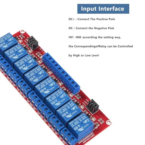 12V 8-Channel Relay Module with Optocoupler Isolation - High/Low Level Trigger