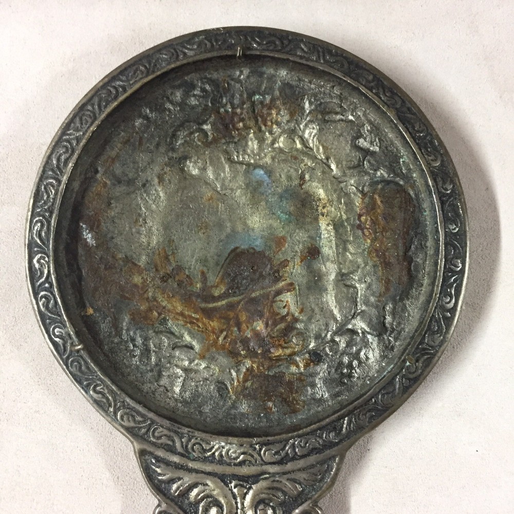 Antique Solid Brass Hand Mirror Frame/ Double Headed Eagle
