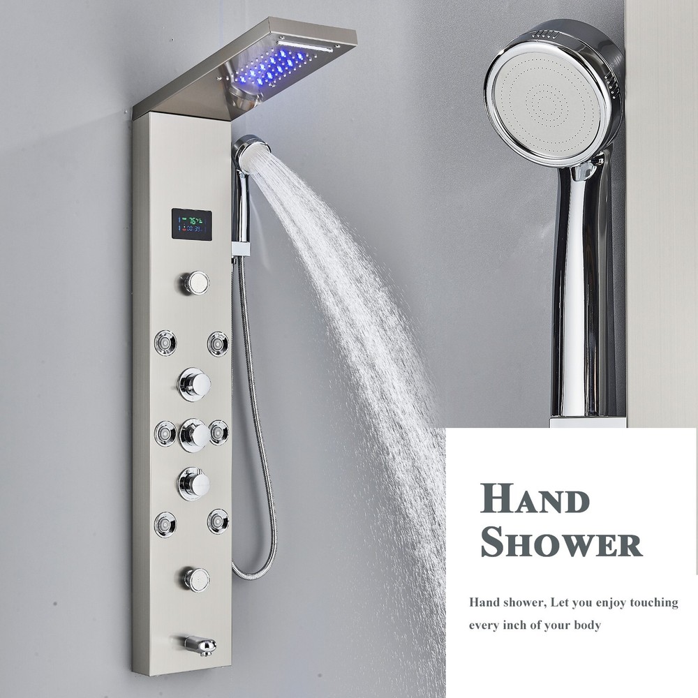 Rain Shower Panel Tower System Stainless Steel 6-Function Faucet LED Shower Head