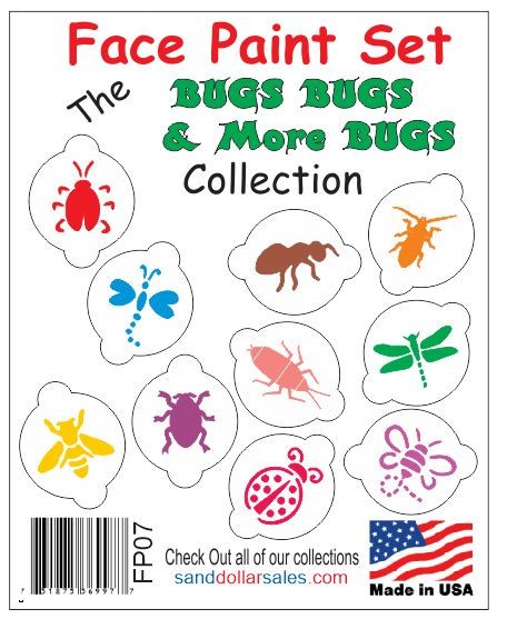 Face Paint Stencil Set Kit Bugs Bugs and More Bugs Collection FP07
