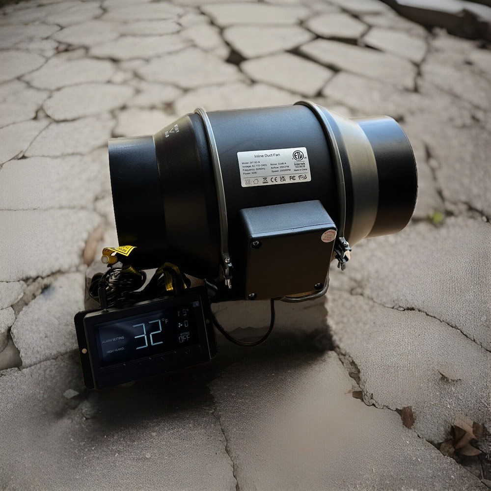 Quiet 6” Exhaust Inline Duct Fan 350 CFM w/Program Temp Humidity Speed Control