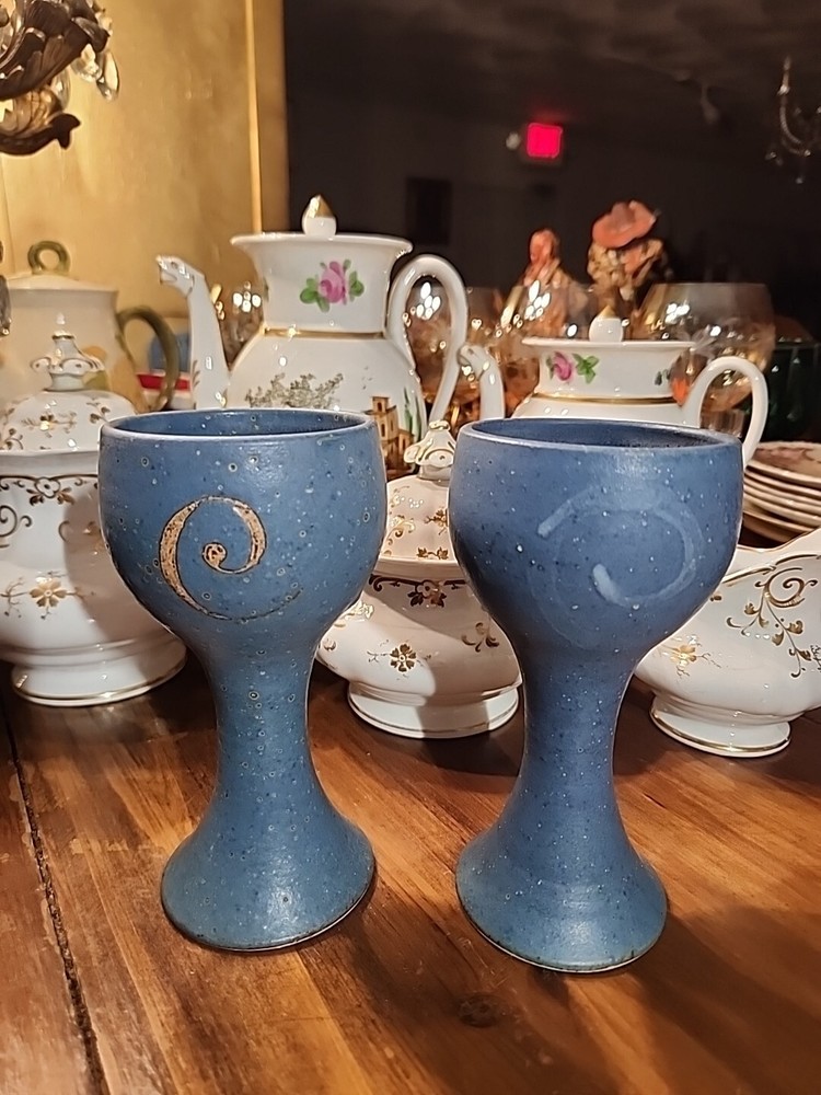 Studio Art Pottery Blue Glazed Tea Light Holders