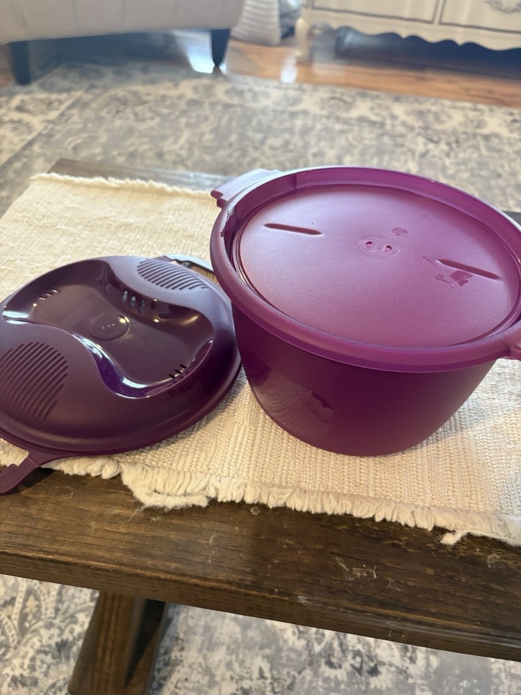 Tupperware Microwave Rice Maker Steamer Purple Complete w Insert Lid Manual